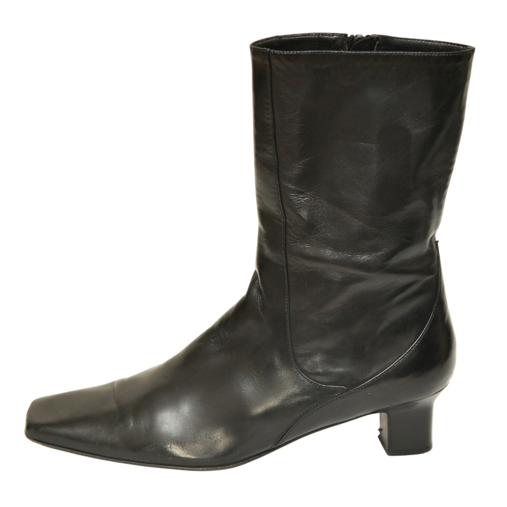 COLE HAAN Black Boots Leather Boot Mid Calf Zipper Square Toe Sz 9B - Picture 4 of 12